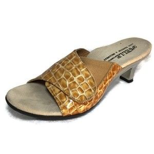 Helle Comfort Sandals Slides Mules Womens Size 5.5 EU36 Metal Heels Flex Width